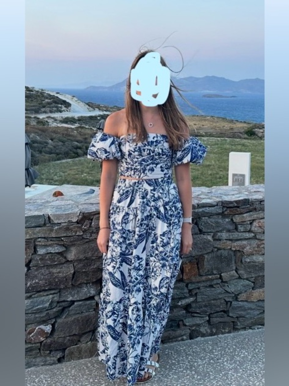 Abercrombie & Fitch Blue & White Floral Off-Shoulder Top and Maxi Skirt Set